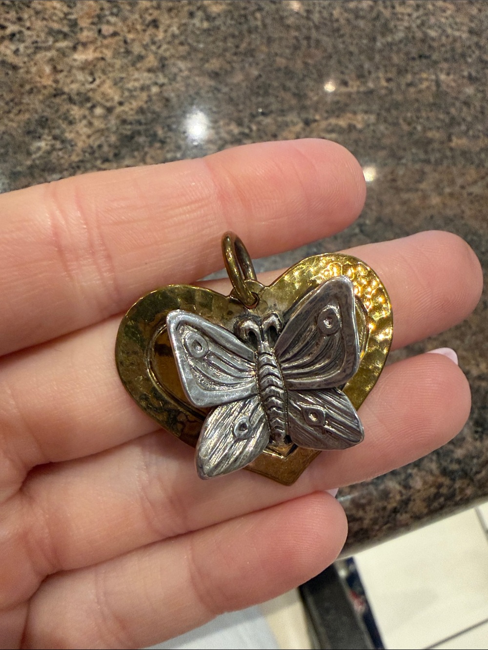 Jeep Collins Brass & Sterling Silver Heart Butterfly 🦋 Pendant - Picture 3 of 6